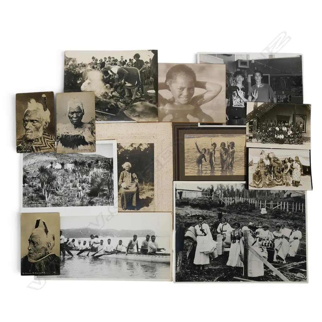13 MAORI PHOTOGRAPHS some 19thC some reprint: 2 by Troughton Clark Maori children swimming + 'Ngawi Kura' etc Image 1++